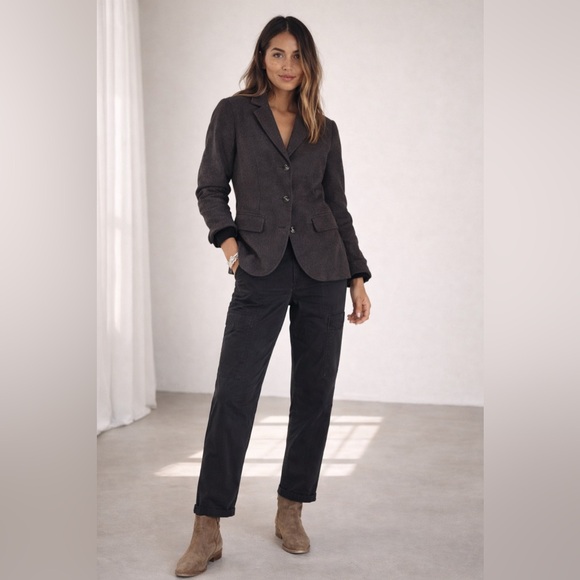 Anthropologie Jackets & Blazers - Anthropologie Gray Wool Peplum Blazers Academia w/Black Ruffled Hem Pockets, M